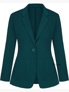 Long Sleeve Notch Lapel Blazer Button Front Work Office Jacket with Pockets